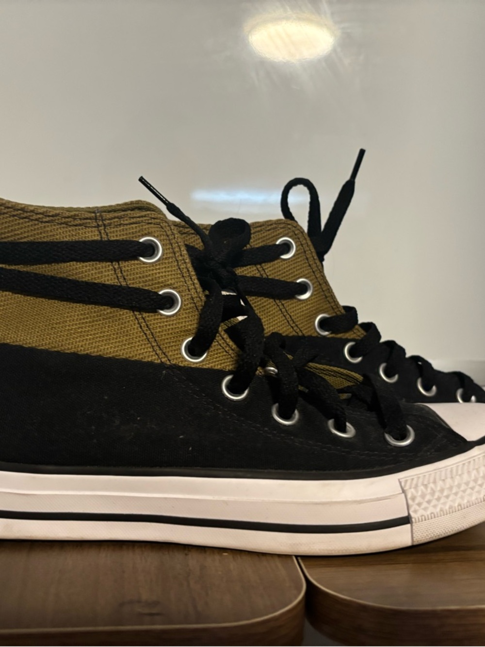 Converse High-Top Sneakers in Black & Olive - Picture 2 of 5